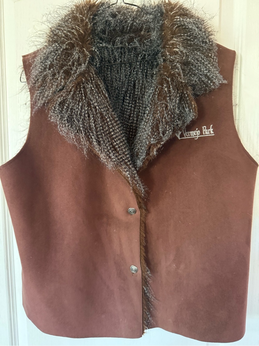 Women's Brown Faux-Shearling Vest with Plush Collar